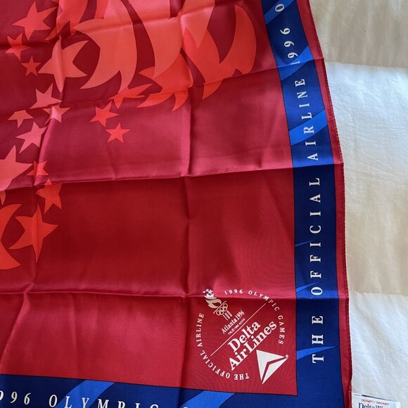 Delta Airlines Crew Flight Attendant Red Silk Scarf. 1996 Atlanta Olympics. - Picture 5 of 7